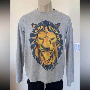 Roberto Cavalli Big Boys Gray Yellow Lion Prints Long Sleeve Top Tee Shirt Sz M